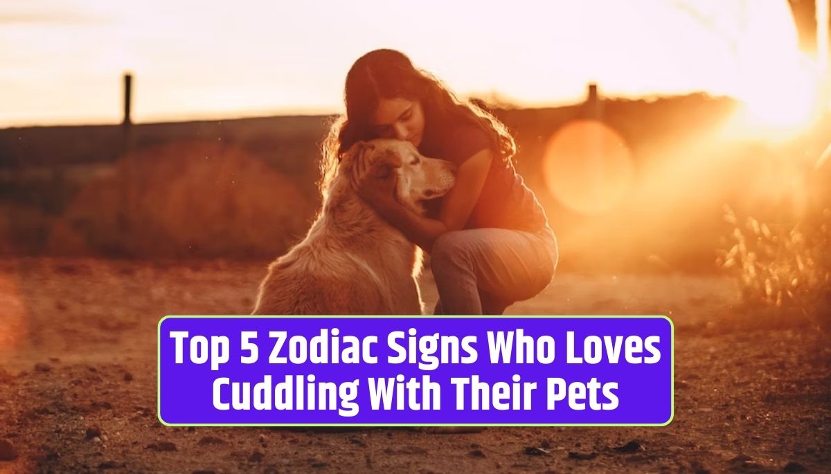 Cuddling with pets, zodiac signs and pets, emotional bond, furry companions, heartwarming moments,